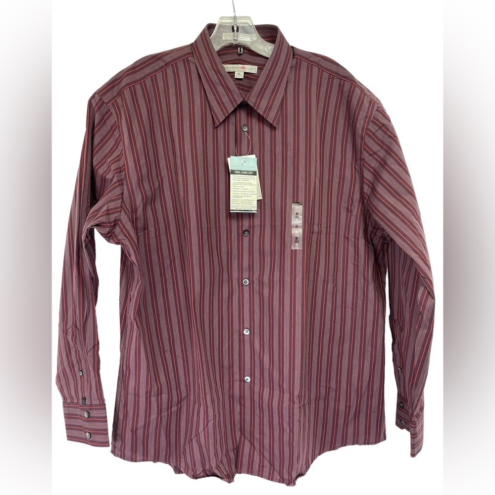 Geoffrey Beene Mens Sz XL‎ Maroon/Red Striped dress Shirt (H11)NWTs